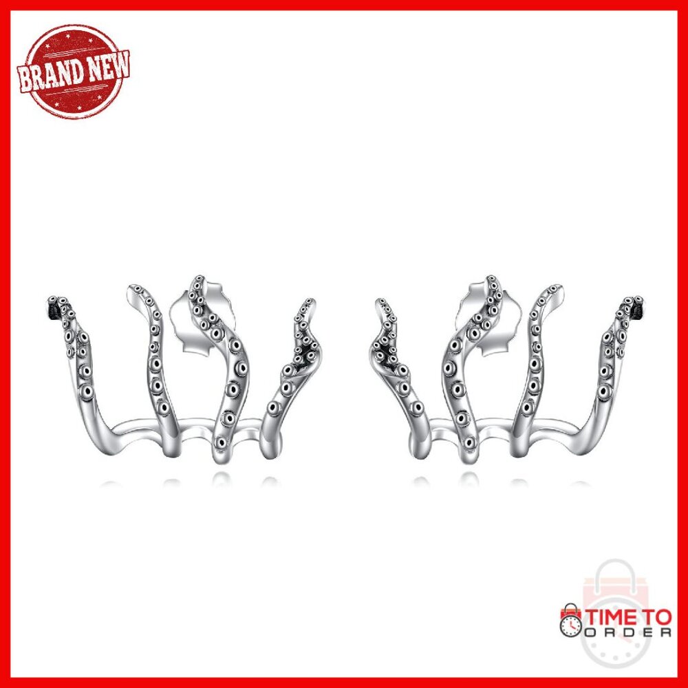 Sterling Silver Octopus Tentacle Crawler Earrings 12mm Lightweight